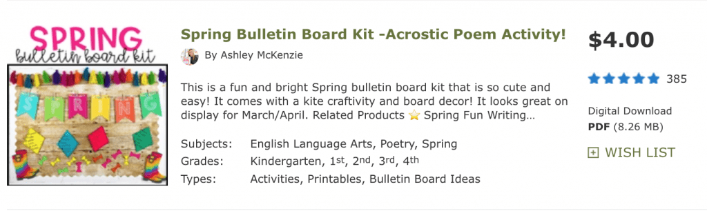 Spring bulletin board kit- acrostic kites